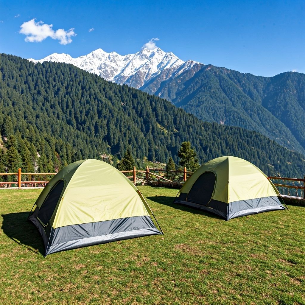 Comfortable camping tents with mountain views