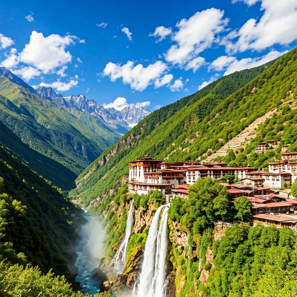 Himalayan sightseeing including waterfalls and monasteries